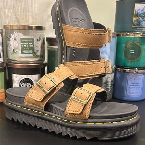 Dr. Martens Black and Tan Strap Sandals
